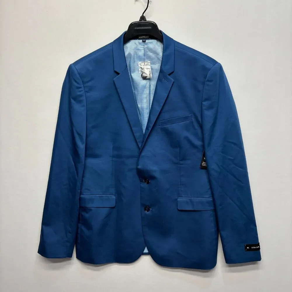 NWT Express Men Blazer Jacket Size 46L 46 Long Extra Slim Blue C085 -25